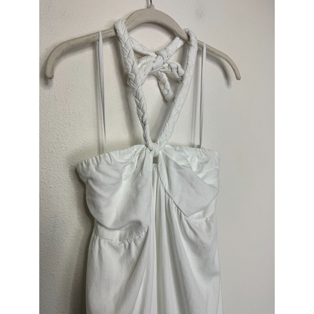 Aerie Sz XL Braided Halter Maxi Sundress White Smocked High Low Linen Blend NWT - Picture 5 of 16